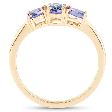 18K Yellow Gold Plated 0.90 Carat Genuine Tanzanite .925 Sterling Silver Ring - 0