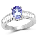 2.13 Carat Genuine Tanzanite & White Topaz .925 Sterling Silver Ring-1