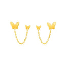 14k Yellow Gold Two Hole Post Earrings with Butterflies-1