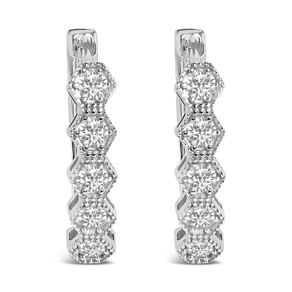 14K Gold 1/2 Cttw Diamond Earring Zig-Zagging Geometric Hoop Earrings (G-H Color, SI1-SI2)