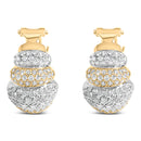 18K Two-Toned Gold 5.00 Cttw Diamond Three-tier Domed Button Omega Back Earrings (G-H Color, VS2-SI1 Clarity)-1