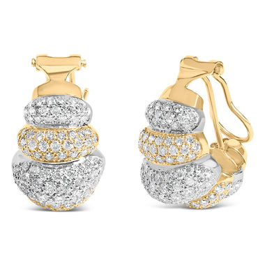 18K Two-Toned Gold 5.00 Cttw Diamond Three-tier Domed Button Omega Back Earrings (G-H Color, VS2-SI1 Clarity) - 0