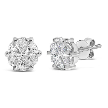 14K White Gold 1.00 Cttw Pie Cut Diamond Solitaire Style Stud Earring (H-I Color, SI1-SI2 Clarity) - 0