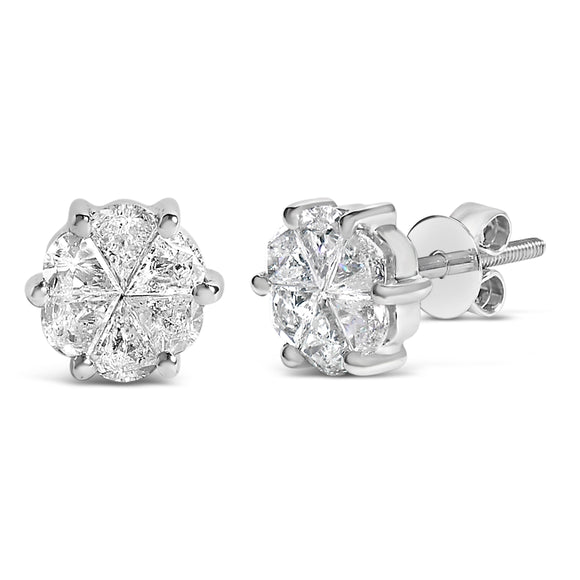 14K White Gold 1.00 Cttw Pie Cut Diamond Solitaire Style Stud Earring (H-I Color, SI1-SI2 Clarity)