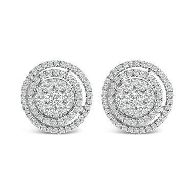 14K Gold 1 3/8 Cttw Diamond Cluster and Double Halo Stud Earring (G-H Color, SI1-SI2 Clarity)