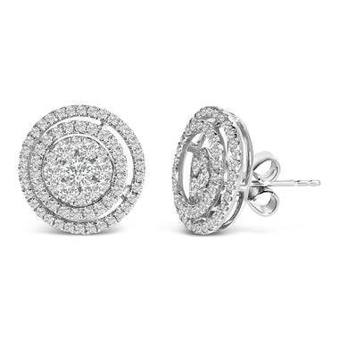 14K Gold 1 3/8 Cttw Diamond Cluster and Double Halo Stud Earring (G-H Color, SI1-SI2 Clarity) - 0