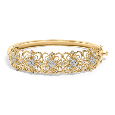 14K Gold 1.00 Cttw Diamond Vintage Inspired Floral Bangle Bracelet (H-I Color, SI1-SI2 Clarity) - 7.75" Inches