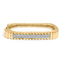 14K Yellow Gold 1 1/4 Cttw Diamond Ribbed Rounded Rectangle Bangle Bracelet (G-H Color, VS2-SI1 Clarity) - 7.75" Inches-1