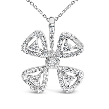 14K White Gold 5/8 Cttw Diamond 4 Leaf Floral Pendant Necklace (H-I Color, I1-I2 Clarity) - 18" Inches - 0