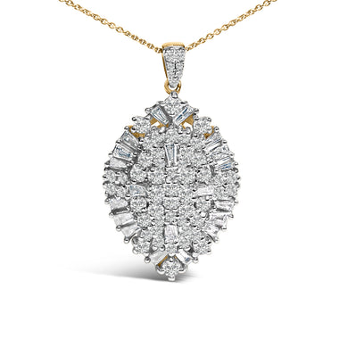 14K White and Yellow Gold 2.00 Cttw Diamond Cluster Pear Shaped Pendant Necklace (G-H Color, SI2-I1 Clarity) -20" Inches - 0