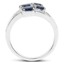 1.61 Carat Genuine Blue Sapphire and White Diamond .925 Sterling Silver Ring-2