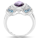 3.06 Carat Genuine Amethyst and London Blue Topaz .925 Sterling Silver Ring-2
