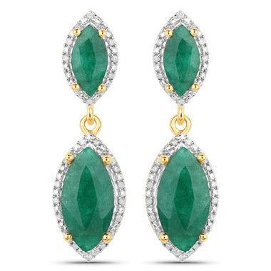 4.21 Carat Dyed Emerald and White Diamond .925 Sterling Silver Earrings