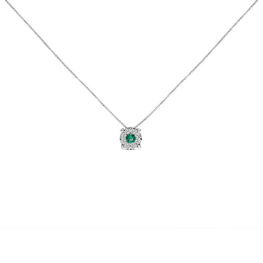 14K White Gold 3.8 MM Green Emerald and 1/3 Cttw Diamond Composite Halo 18" Pendant Necklace (F-G Color, VS2-SI1 Clarity) - 0