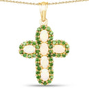 14K Yellow Gold Plated 3.11 Carat Genuine Ethiopian Opal and Chrome Diopside .925 Sterling Silver Pendant-1