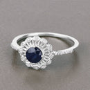 0.72 Carat Genuine Blue Sapphire and White Diamond 14K White Gold Ring-4