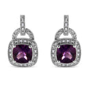.925 Sterling Silver 8MM Natural Cushion Shaped Amethyst and Diamond Accent Halo with Push Back Dangle Earrings (I-J Color, I2-I3 Clarity)-1