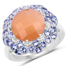 7.20 Carat Genuine Peach Moonstone and Tanzanite .925 Sterling Silver Ring-1