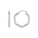 14k White Gold Shiny Hexagon Hoop Earrings-1