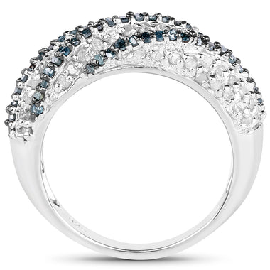1.25 Carat Genuine Blue Diamond & White Diamond .925 Sterling Silver Ring - 0