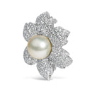 18K White Gold 2 3/4 Cttw Diamond and 12.5 MM Cultured Freshwater Pearl Floral Brooch Pin (G-H Color, VS1-VS2 Clarity)-2