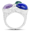 11.23 Carat Genuine Malachite, Charolite And Lapis .925 Sterling Silver Ring-2