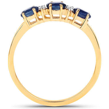0.70 Carat Genuine Blue Sapphire and White Diamond 10K Yellow Gold Ring - 0