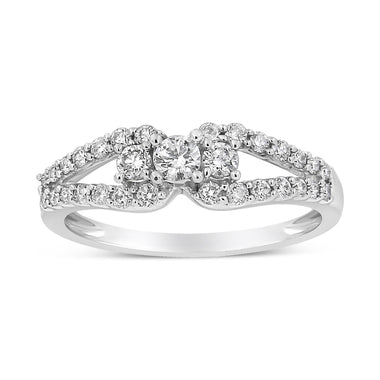 10K White Gold 1/2 Cttw Round Cut Diamond Three Stone Split Shank Band Ring (H-I Color, SI1-SI2 Clarity) - Size 6 - 0