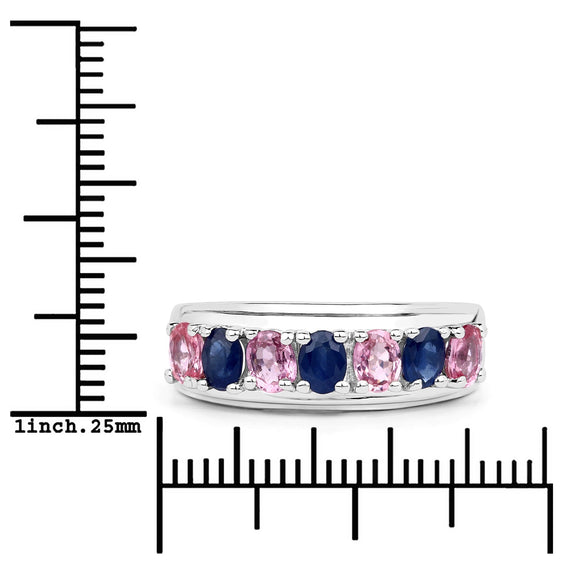1.40 Carat Genuine Pink Sapphire and Blue Sapphire .925 Sterling Silver Ring
