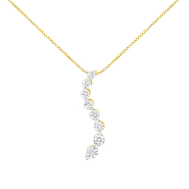 14k Yellow Gold 3.0 cttw Baguette and Brilliant Round-Cut Diamond Journey 18" Pendant Necklace (I-J Color, I2-I3 Clarity)