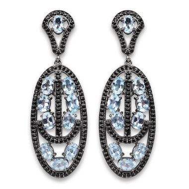 13.80 Carat Genuine Blue Topaz and Black Spinel .925 Sterling Silver Earrings - 0