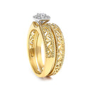 14K Yellow Gold Plated .925 Sterling Silver 1/5 Cttw Diamond Halo and Milgrain Finish Engagement Ring Bridal Set (I-J Color I3 Clarity) - Size 7-4