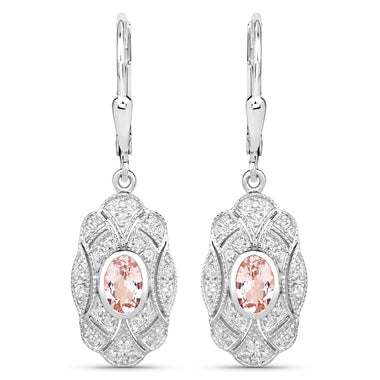1.04 Carat Genuine Morganite and White Topaz .925 Sterling Silver Earrings