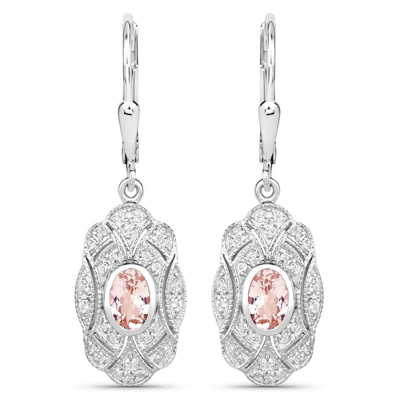1.04 Carat Genuine Morganite and White Topaz .925 Sterling Silver Earrings
