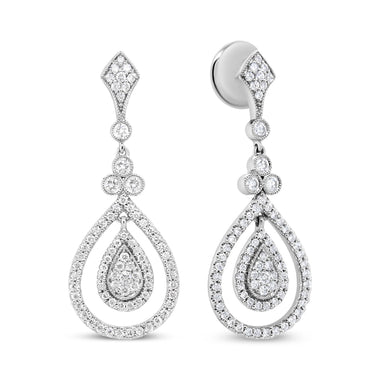 18K White Gold 1 1/4 Cttw Round Diamond Openwork Teardrop-Shaped Dangle Earrings (F-G Color, VS1-VS2 Clarity) - 0