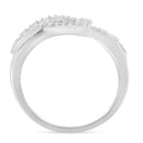 .925 Sterling Silver 1/8 Cttw Diamond Open Heart Leaf Curvy Bypass Accent Fashion or Promise Ring (I-J Color, I2-I3 Clarity) - Size 6-3