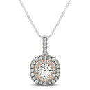 14k White And Rose Gold Cushion Shape Halo Diamond Pendant (1/2 cttw)-4