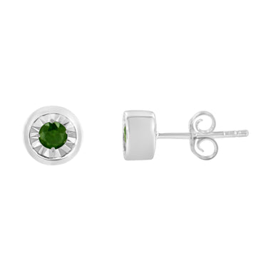 .925 Sterling Silver 1/5 Cttw Round Brilliant-Cut Green Diamond Miracle-Set Stud Earrings (Fancy Color-Enhanced, I1-I2 Clarity) - 0