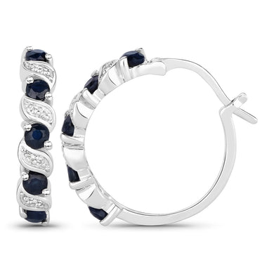 1.28 Carat Genuine Blue Sapphire and White Topaz .925 Sterling Silver Earrings - 0