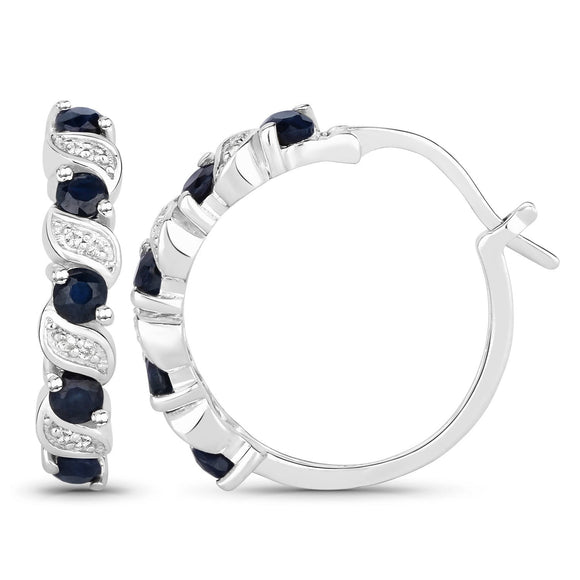 1.28 Carat Genuine Blue Sapphire and White Topaz .925 Sterling Silver Earrings