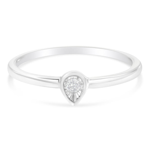 .925 Sterling Silver 1/20 Carat Diamond Teardrop Pear-Shaped Miracle Set Petite Fashion Promise Ring (J-K Color, I1-I2 Clarity) - Size 6