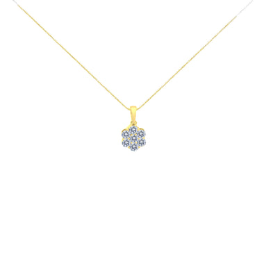 14K Yellow Gold 1.00 Cttw Brilliant Round-Cut Diamond 7 Stone Floral Cluster 18" Pendant Necklace (H-I Color, SI2-I1 Clarity) - 0
