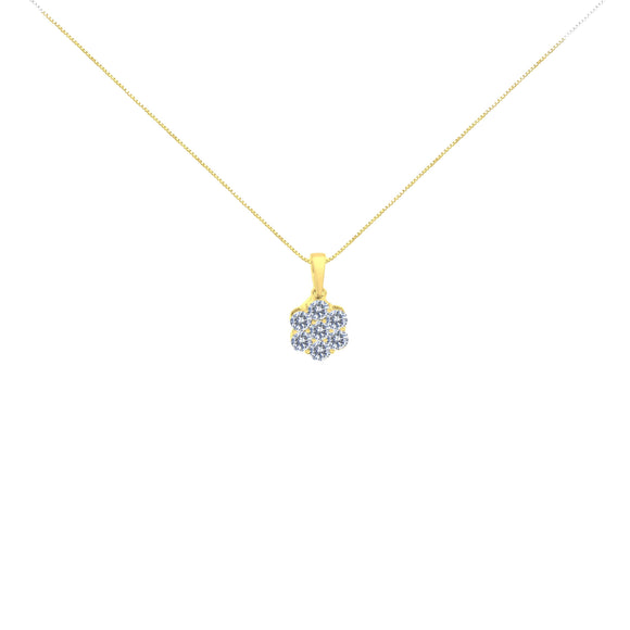 14K Yellow Gold 1.00 Cttw Brilliant Round-Cut Diamond 7 Stone Floral Cluster 18" Pendant Necklace (H-I Color, SI2-I1 Clarity)
