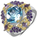 5.66 Carat Genuine Blue Topaz, Amethyst & White Diamond .925 Sterling Silver Ring-1