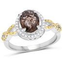 1.90 Carat Genuine Smoky Quartz, Yellow Diamond & White Diamond .925 Sterling Silver Ring-1