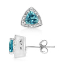 .925 Sterling Silver 6x6 mm Trillion Cut Blue Topaz Gemstone and Diamond Accent Stud Earring (I-J Color, I1-I2 Clarity)-3