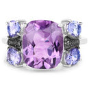 5.53 Carat Genuine Amethyst, Tanzanite & White Topaz .925 Sterling Silver Ring-3
