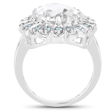 5.90 Carat Genuine Crystal Quartz and Swiss Blue Topaz .925 Sterling Silver Ring - 0
