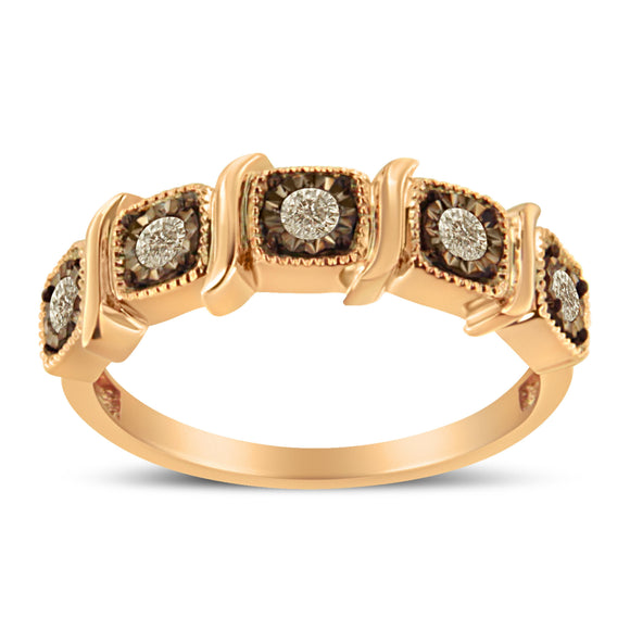 10K Rose Gold Flashed .925 Sterling Silver Miracle-Set Diamond 5-Stone Band Ring (1/4 Cttw, J-K Color, I1-I2 Clarity) - Size 7