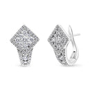18K White Gold 1 1/10 Cttw Round Diamond Cluster with Halo Hoop Huggie Earring (F-G Color, VS1-VS2 Clarity)-1